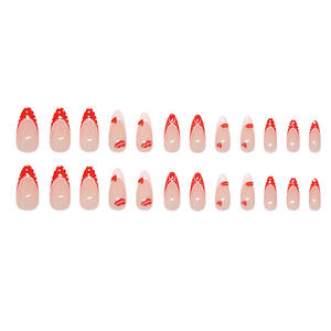 <span class=keywords><strong>Ongles</strong></span> à presser de haute qualité, 24 pièces, French Manucure Amande, <span class=keywords><strong>Faux</strong></span> <span class=keywords><strong>Ongles</strong></span> Artificiels Rouges, Vente en Gros - Product Image 4
