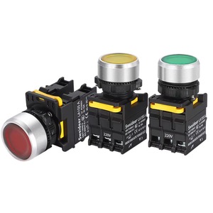 Interruptores de Botón Pulsador Iluminados de 22mm con Retorno Automático, Encendido/Apagado, Impermeables, con Bloqueo, Planos, Redondos, Mecánicos - Product Image 1