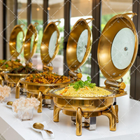 Plats Chafing Dorés pour Décoration de Mariage, Buffets de Traiteur en Acier Inoxydable, Chafers de Luxe, Bain-Marie Chauffe-Plats