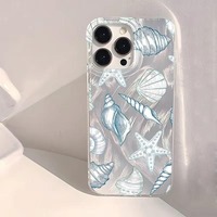 Coque de téléphone portable en soie argentée à motif floral étoile de mer Big Fish pour iPhone 8 X Xr Xs Max 13 14 15 16 17 18 Pro Max