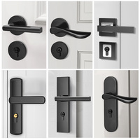 Poignée de porte en alliage de zinc, design moderne et minimaliste, noire, pour porte intérieure en bois, silencieuse, ambidextre, vente en gros du fabricant