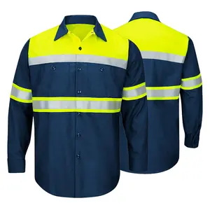 Mens Hi Vis Reflecterende Veiligheid T-shirt Bouw Werkkleding Lange Mouw Polo Shirt