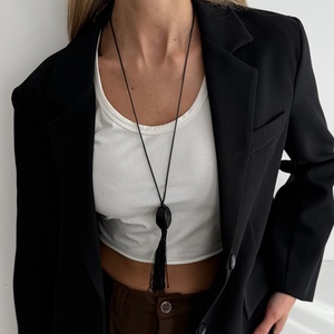 Винтажные регулируемые ожерелья с акриловыми бусинами и подвесками-кисточками для женщин, длинные ожерелья-аксессуары в уличном стиле, модные украшения - Product Image 2