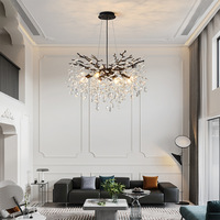 Lustre de branche d'arbre en cristal noir luxe K9 lustres de goutte de pluie en cristal luminaire pour salon salle à manger Foyer entrée
