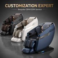 Fauteuil de massage complet LEERCON avec coque noire brillante, bande LED bleue, coussinets d'épaule dorés, masseurs de mollets et de pieds pour la maison et le bureau