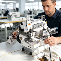 Machine à coudre industrielle à aiguille simple SM-01 pour tricots, état neuf, moteur principal automatisé pour col de t-shirt, surjet