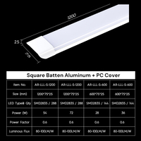 Lampe d'éclairage intérieur moderne, barre lumineuse carrée en aluminium PC 28W 36W 54W 72W 1Ft 2Ft 3Ft 4Ft 5Ft, barre lumineuse LED linéaire