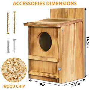 Grande boîte à cris en bois à ouverture circulaire faite à la main Maisons d'oiseaux de qualité pour l'extérieur avec vis de montage et sac - Product Image 2