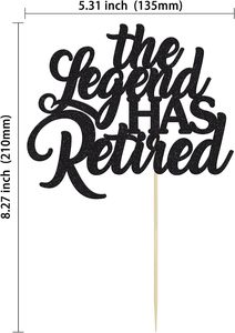 1 ชิ้น ตัวตกแต่งเค้ก The Legend Has Retired สีดำกลิตเตอร์ ลาก่อนความเครียด สวัสดีเงินบำนาญ ของตกแต่งเค้กสำหรับวันเกษียณ - Product Image 3