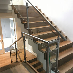 Rampe d'escalier intérieure en acier inoxydable avec poteaux en acier inoxydable, <span class=keywords><strong>fixation</strong></span> facile à faire soi-même, en verre trempé, moderne et personnalisée - Product Image 2