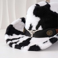 Chapeaux de cowboy imprimés vache noir et blanc en gros avec ceinture Longhorn pour fêtes western et rodeo