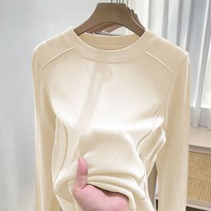 2024 nuevo hilo coreano mujer moda camiseta Base camisa Color <span class=keywords><strong>s</strong></span>ólido cuello redondo interior Otoño Invierno abrigo - Product Image 4