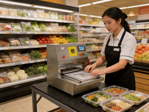 <span class=keywords><strong>Machine</strong></span> de scellage automatique personnalisée pour films plastiques et feuilles d'aluminium, idéale pour le scellage des barquettes de type repas rapide, tofu et autres aliments. - Product Image 5