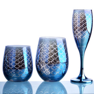 FLY-Juego de 3 piezas de vidrio hecho a máquina, con Color azul y grabado <span class=keywords><strong>l</strong></span>áser, patrón de báscula de pescado, alta calidad, venta al por mayor, 2021 - Product Image 1