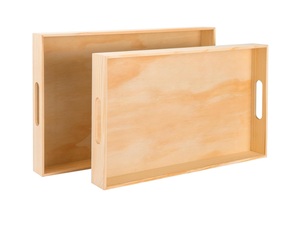 Plateaux de service en bois non finis écologiques avec poignées en différentes tailles Plateaux en bois naturel avec poignées - Product Image 2