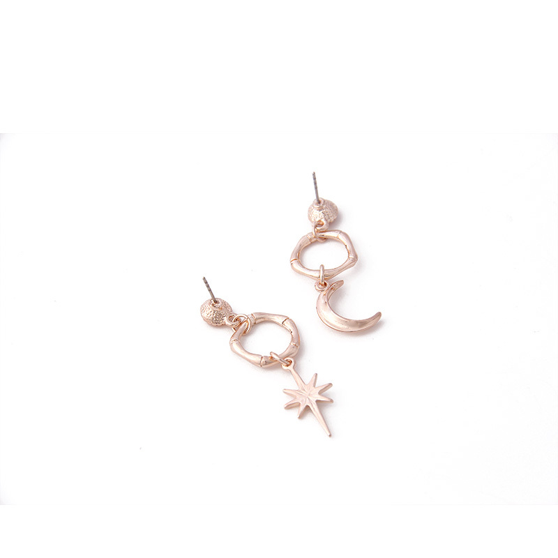 V & R joyas schmuck de pendientes de aro de metal Luna estrella colgante de cristal Rosa chapado en oro de la gota pendiente