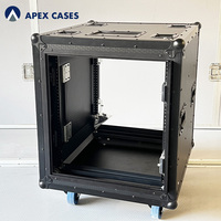 APEX CASES OEM/ODM 12U/14U/16U SLAM Lid Shock Rack System Display Case Heavy Duty Protection Spinner Wheels for Console Studio