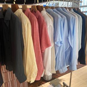 Camicie da <span class=keywords><strong>uomo</strong></span> in puro <span class=keywords><strong>lino</strong></span> a maniche lunghe OEM, alta solidità del colore, anti-pilling, stile casual estivo, all'ingrosso, di alta qualità - Product Image 5
