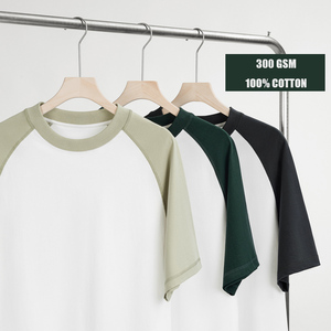 2025 Alta Qualidade Duas Cores Raglan Manga T-shirt Designer Casual Respirável Algodão Pesado Adultos Dois Tons 300gsm T-shirt - Product Image 2