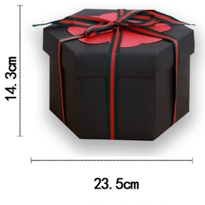 Nhà Máy Giá Miễn Phí Mẫu Tự Làm Hiện Nay Giấy Sinh Nhật Valentine Của Ngày Hình Lục Giác Hộp Quà Tặng Màu Đen Bất Ngờ Nổ Hộp Ảnh - Product Image 6