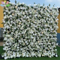 Vente en gros Tissu de haute qualité enroulable dos fleur blanche mur pour décorations de mariage