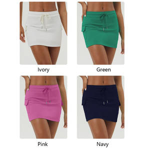 XW-2438-2 थोक साइड पॉकेट स्पोर्ट्स डबल लेयर टेनिस स्कर्ट फिटनेस स्पोर्ट्सबैक लाइन ट्रेनिंग योग शॉर्ट स्कर्ट - Product Image 5