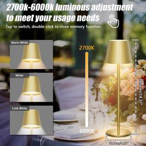 Lampe de table sans fil en gros, portable, LED, rechargeable, batterie 1200-5200 mAh, 3 couleurs, gradation progressive pour l'intérieur - Product Image 5