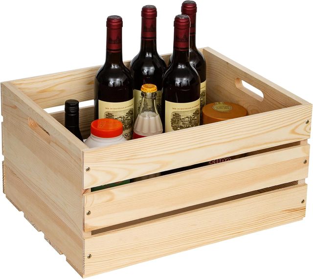 Wooden Crate - Natural Pine Wood Storage Box with Handle - Decorative Wood Box for Farmhouse, Vintage Home Decor