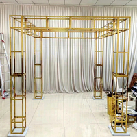 Chuppah de mariage carrée lisse de 3 m, cadre en acier inoxydable doré, arche, toile de fond, support de mandap pour fête de mariage