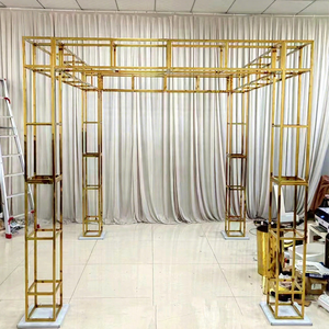 Chuppah de mariage carrée lisse de 3 m, cadre en acier inoxydable doré, arche, toile de fond, support de mandap pour fête de mariage - Product Image 1