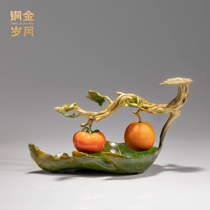 Copper And Gold Years Persimmon Copper Ornament Brass <b>Decorative</b> <b>Plate</b> Chinese Style Living Room Decoration - Product Image 1