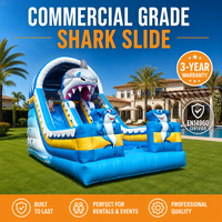 Toboggan gonflable à thème tête de requin 3D, double piste, pour fêtes d'été en extérieur pour enfants, en PVC avec souffleur