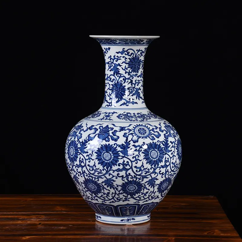 Vendita calda di nuovo disegno antico blu e bianco porcellana grande vaso di ceramica