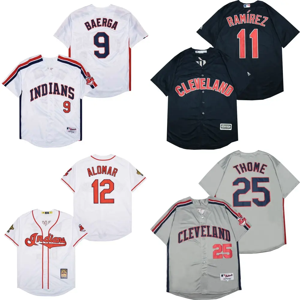 Hommes Cleveland 7 Kenny Lofton 11 Jose Ramirez 12 Francisco Lindor Baseball Jersey Throwback Guardian Cousu