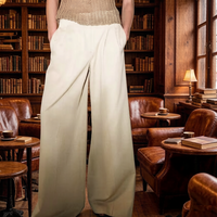 Pantalon de Costume Formel Plissé et Drapé en Coton Classique Vintage à Jambes Larges pour Femmes, Coupe Ample et Élégante, Personnalisable OEM