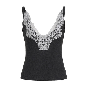 039 New Lace Patcwork Vneck Waist <strong>Cinced</strong> Knit Camisole Top - Product Image 6