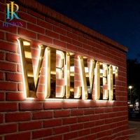 Enseigne lumineuse LED 3D personnalisable avec logo, lettres LED dorées, signalétique intérieure rétroéclairée, panneau de signalisation pour studio, boutique, entreprise