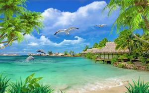 <span class=keywords><strong>Papier</strong></span> <span class=keywords><strong>peint</strong></span> auto-adhésif 8D avec <span class=keywords><strong>vue</strong></span> <span class=keywords><strong>sur</strong></span> la <span class=keywords><strong>mer</strong></span>, fond de télévision, plage, chambre d'hôtel, ciel bleu et nuages blancs, vente en gros - Product Image 5