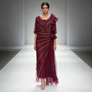 Robe <span class=keywords><strong>de</strong></span> soirée colorée à sequins, fabriquée à <span class=keywords><strong>la</strong></span> main, ornée <span class=keywords><strong>de</strong></span> perles et <span class=keywords><strong>de</strong></span> strass, en maille avec ruban, pour femme musulmane - Product Image 1