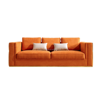 Ensemble de canapés carrés orange de luxe moderne Revêtement en cuir synthétique Pieds en acier inoxydable Design italien pour villa Hôtel & Centre commercial