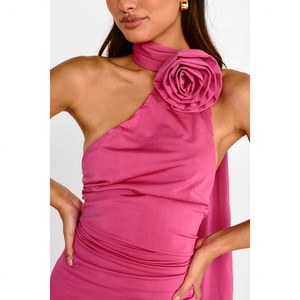 เดรสไหมพรมสีเขียวประดับลูกปัดแบบสายเดี่ยว ยาวปานกลาง แขนกุด ดีไซน์หรูหรา เซ็กซี่ สไตล์ลำลอง สำหรับฤดูร้อน ขายส่ง - Product Image 2