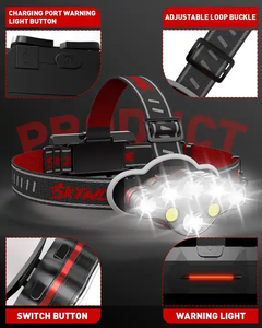 8 LED 18000 High Lumen USB Head Light 8 Mode Waterproof Head <b>Flashlight</b> Bright Head Lamp With Red Light for Camping - Product Image 4