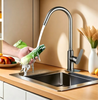 Robinet de cuisine et de salle de bain moderne pour hôtel, mélangeur rotatif chaud/froid, finition chromée, montage sur plan, facile à installer - Grande Vente