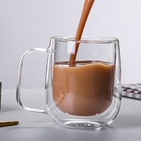 Tasse à café et à eau en verre double paroi 250 ml/350 ml, résistante à la chaleur, anti-brûlure, passe au lave-vaisselle, moderne, unisexe, avec poignées