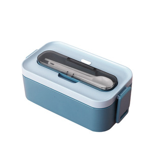 Boîte à lunch double portable avec couverts, sans BPA, anti-fuite, pour usage extérieur, style simple - Product Image 6
