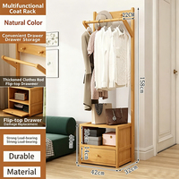 Porte-vêtements en bambou avec tiroir de rangement, étagère multifonctionnelle sur pied, organisateur de vêtements au design moderne, mobilier de maison