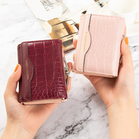 Dompet kecil lipat PU motif buaya dompet koin pendek Multi kartu lucu dompet lisensi pengemudi untuk wanita carteras para mujer