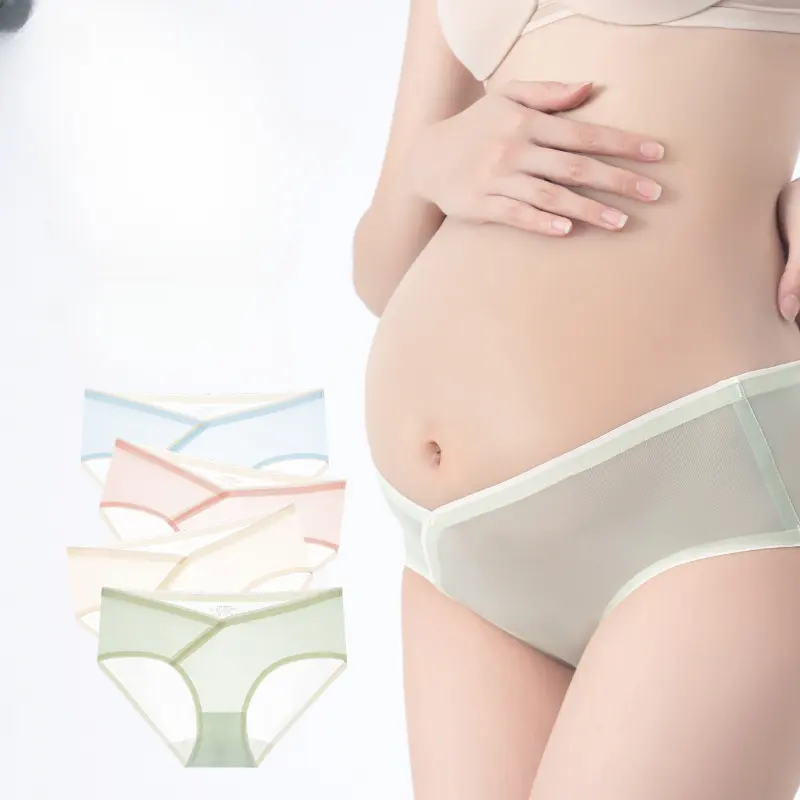 Womens Comfortable Low-waist Briefs Seamless Under Bump Cotton Maternity Panties Elastic Ice Silk Pregnant Woman Underwear