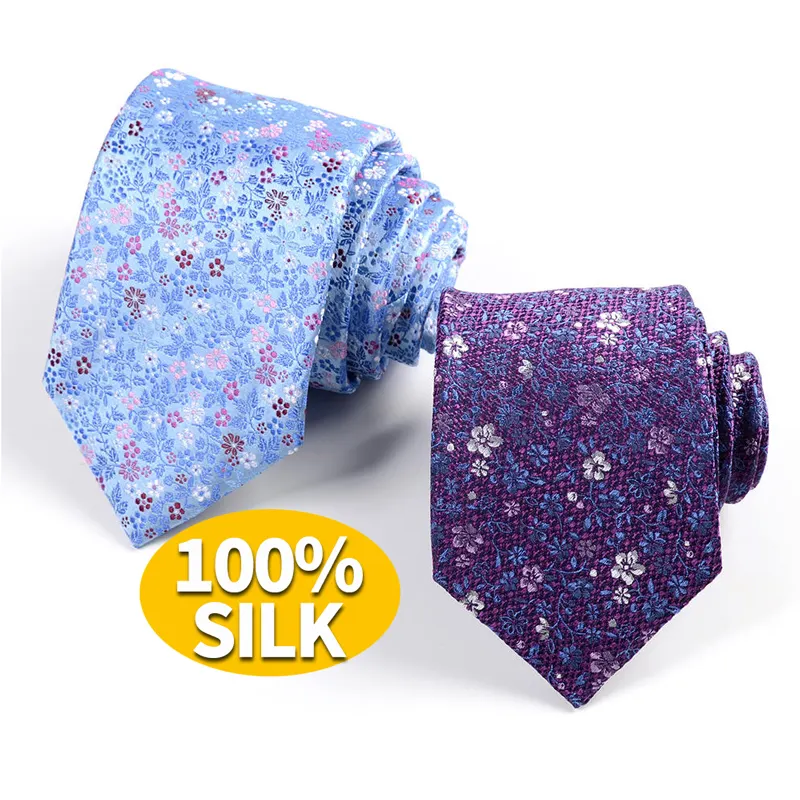 Cravates d'affaires avec logo personnalisé pour hommes Cravates en soie au design de luxe imprimé de fleurs florales vente en gros