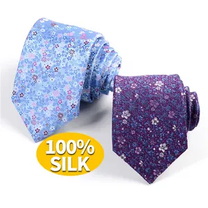 Wholesale Luxury Design Printed Flower Floral Business Neckties Men's Custom Logo Silk Ties